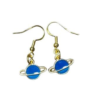 Celestial Planet Enamel and Gold Dangle Earrings